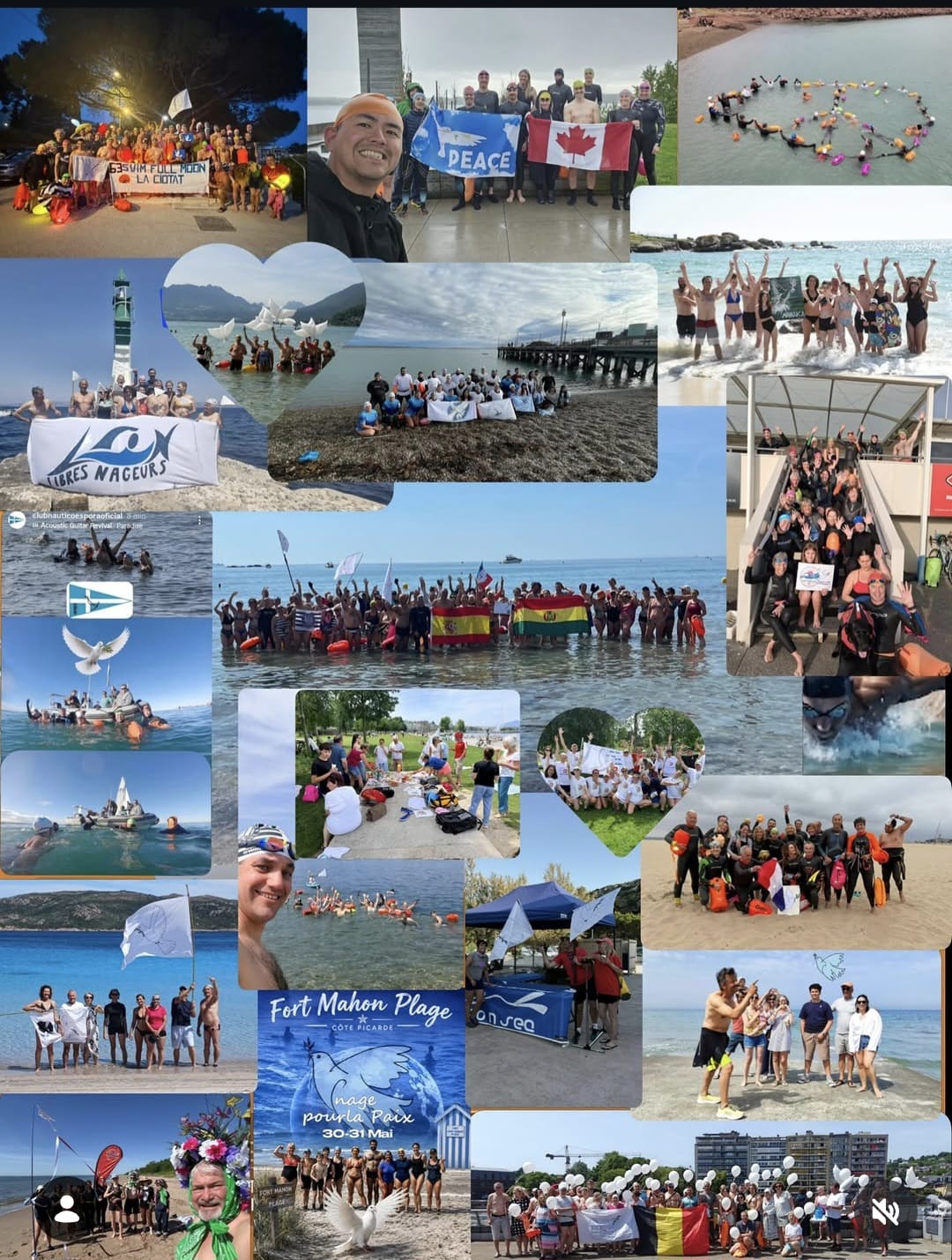 Montage photo des clubs participants à Nage Pour La Paix
